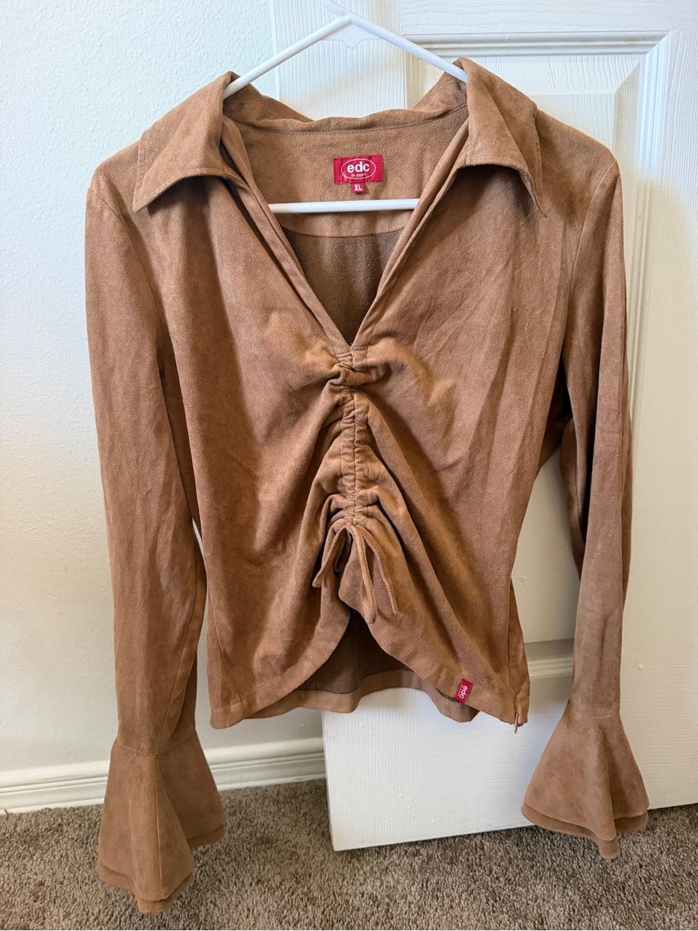 edc by Esprit Brown Ruched V-Neck Long Sleeve Blouse